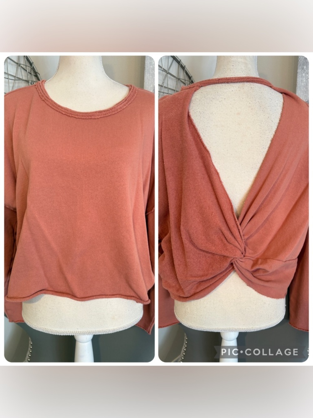 Aerie Open-Back Twist Hem Long-Sleeve Top - Rust - Size Small